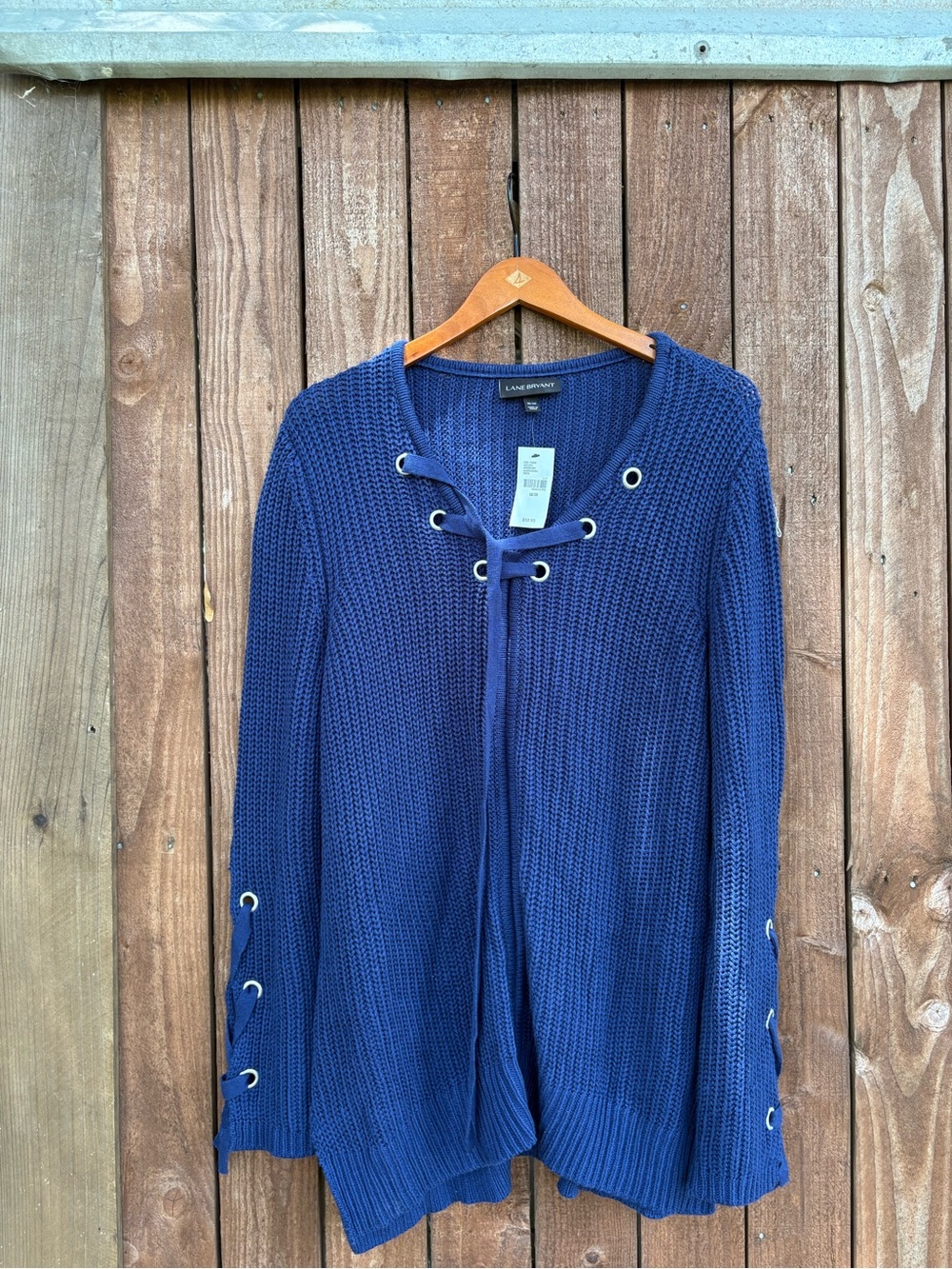 NWT Lane Bryant Navy Grommet Lace Up Sleeve Knit Sweater